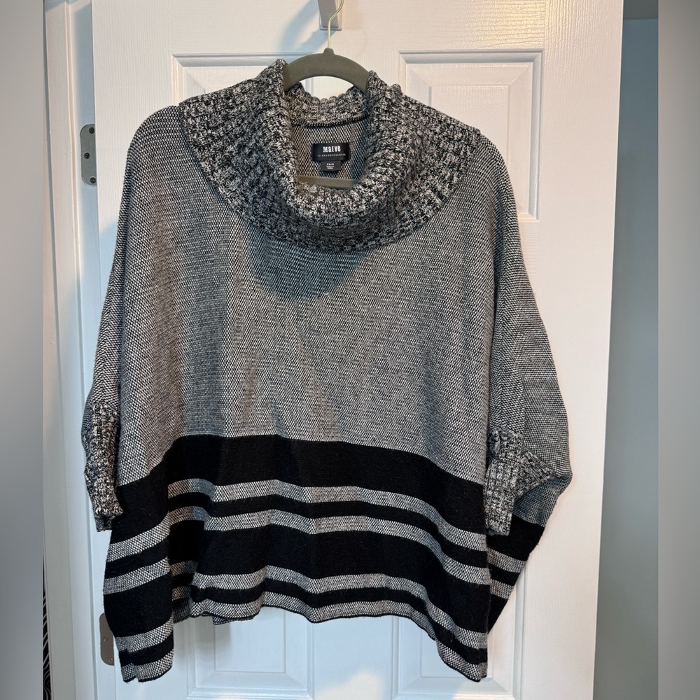Anthropologie by Maeve Gray Black Sleeved Cowl Neck Sweater Poncho | XS S